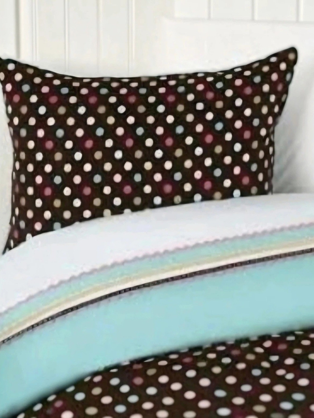 Pottery Barn Teen Coco Brown Corduroy Colorful Polka Dots 1 Standard Pillow Sham